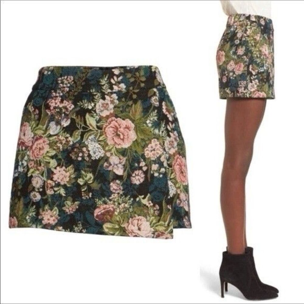 LEITH Floral Jacquard Tapestry Skort Wrap Shorts Roses Sz Small